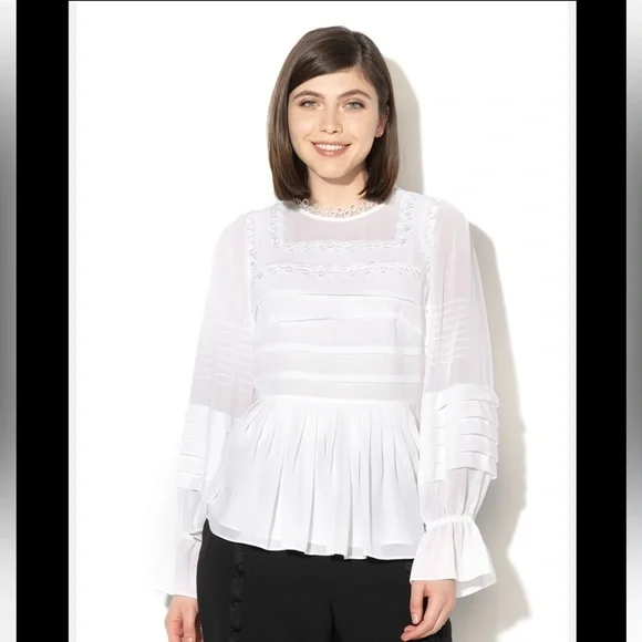 Ted Baker Women's Roobee Pintuck Detailing Long Sleeve Top - White sz 3 US 8 - Picture 3 of 11